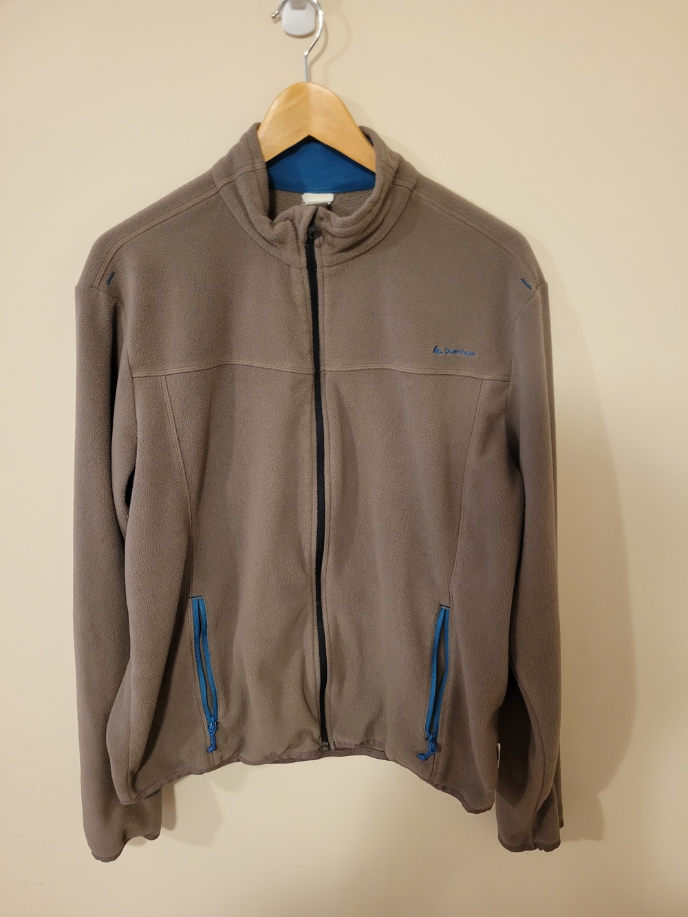 Vintage Quechua Forclaz 200 Men's Brown Full-Zip Taupe Fleece Jacket Size Large